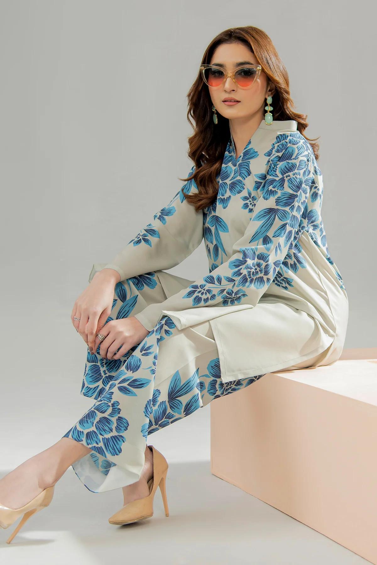 White Ocean DIGITAL PRINTED 2PC Silky Lawn Just 2599