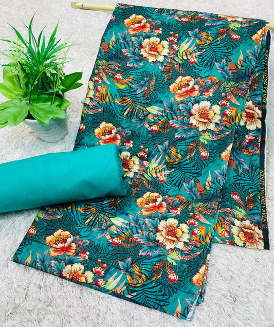 Digital Linen UnStitched 2PC Suit Plain Trouser