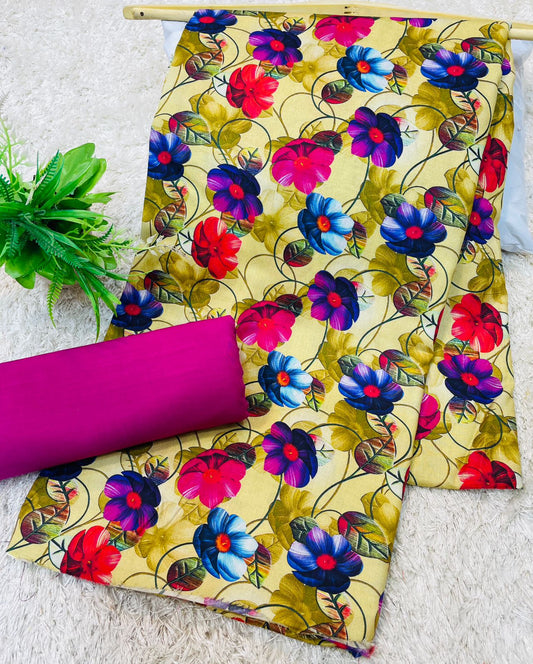 Digital Linen UnStitched 2PC Suit Plain Trouser