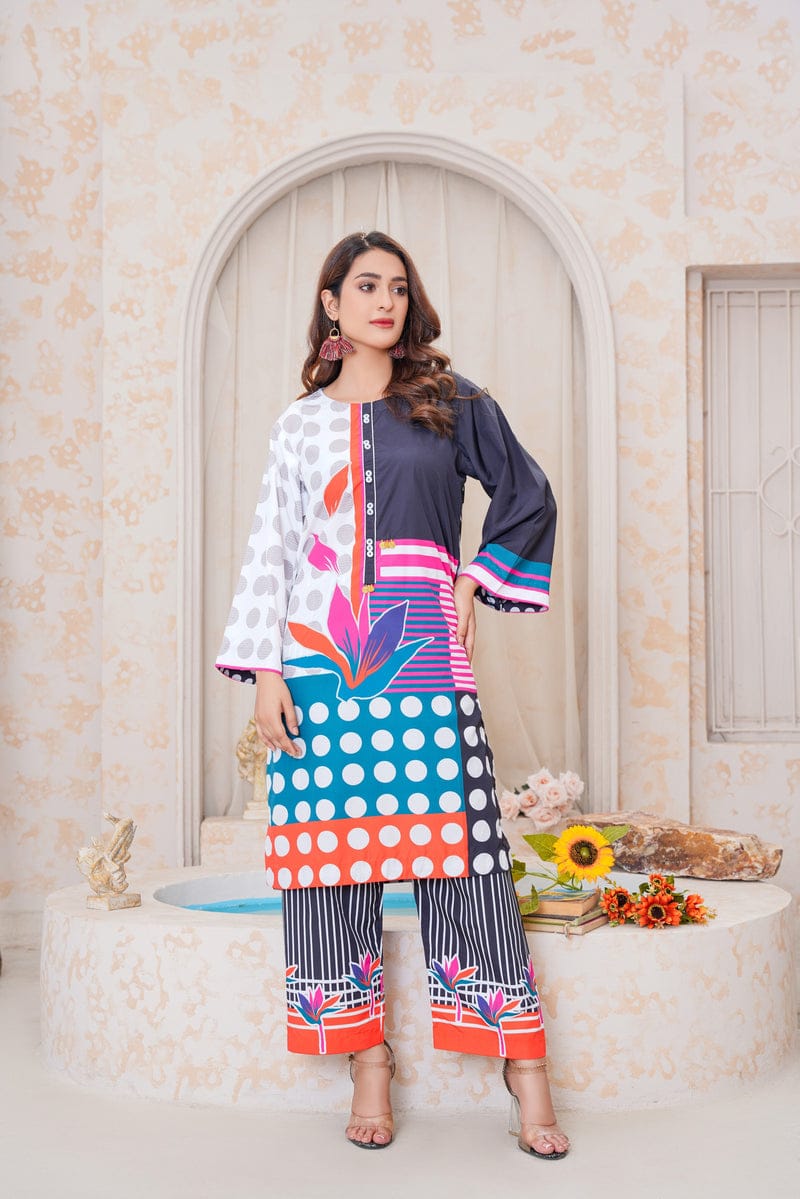Multi Silky Lawn 2 Pc Suit | Ready-to-Wear